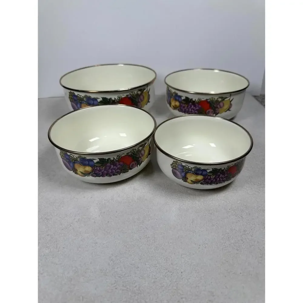 VTG Concord China Fruit Enamel Nesting Mixing Bowls Set of 4 Retro Kitchen